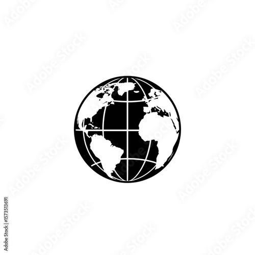 World globe showcasing continents and meridians in a stylized graphic representation of earth