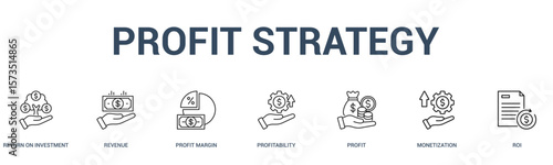 PROFIT STRATEGY banner web icon vector illustration concept for business with icon of return on investment, revenue, profit margin, profitability, profit, monetization.