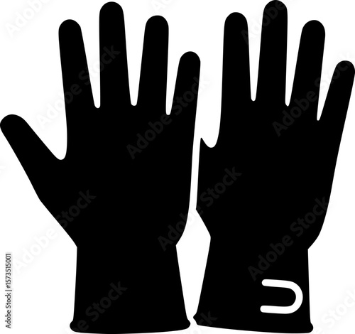Black silhouette image of a pair of protective gloves on white
