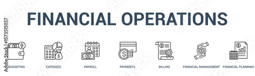 Financial Operations banner web icon vector illustration concept for business process with an icon of a Budgeting, Expenses, Payroll, Payments, Billing, Financial Management, Financial Planning.