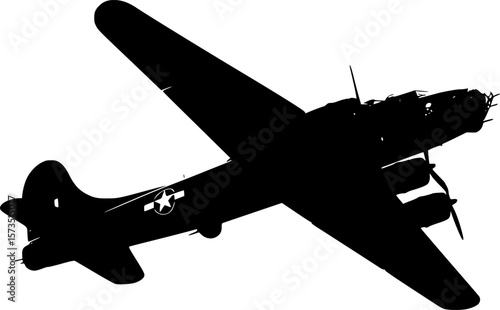 Silhouette of a World War II Era Bomber Airplane with Radial Engines
