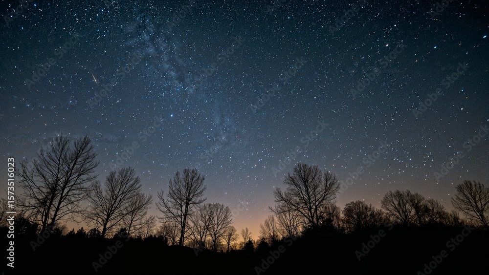 Naklejka premium Stunning night sky with milky way and meteor