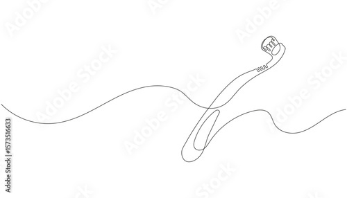 Toothbrush in continuous one line drawing. Minimalist dental hygiene concept. Vector outline isolated on white. Editable stroke, clean design, oral care symbol.