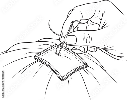 Hand Sewing Patch Fabric Needle Thread Stitch Repair