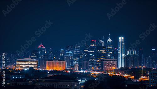 Wallpaper Mural Nighttime city skyline with glowing windows and streetlights, capturing urban vibrancy. Torontodigital.ca