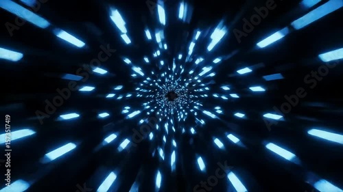 Futuristic sci-fi tunnel with glowing blue lights in dark background  