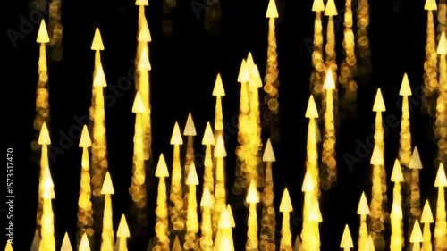 Golden arrows shimmering against a black background  