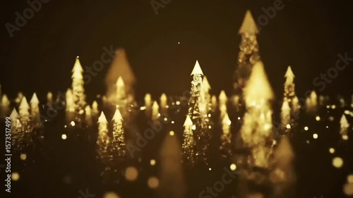 Abstract golden arrows on dark background with shimmering dust  