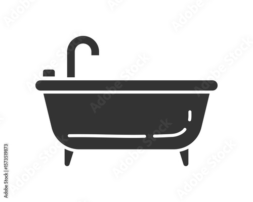Minimalist icon of a bathtub with faucet. Symbol of relaxation, cleanliness, and personal care. Ideal for bathroom design, spa services, and home improvement projects.