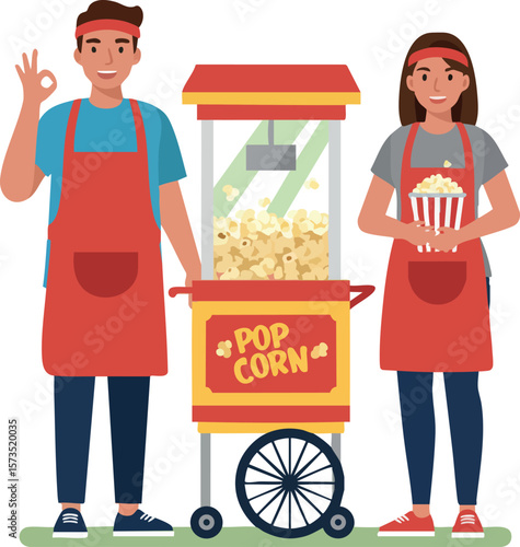 Popcorn vendors serving delicious snacks at a vibrant fairground