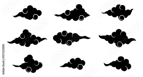 Set of chinese cloud icon. Set of japanese cloud. Asian clouds. Decorative elements for design. Vector illustration