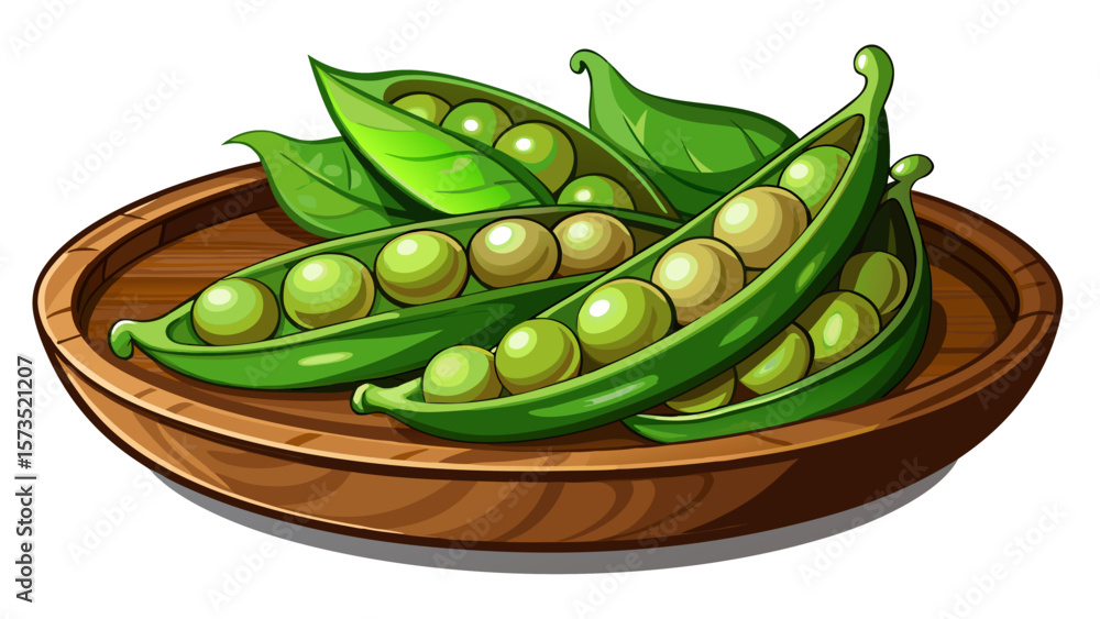 custom made wallpaper toronto digitalSoft organic peas in open pods, lined like pearls in green velvet shells, sit on a wooden plate, combining simplicity and color in a gentle scene for wholesome vegetable artwork.