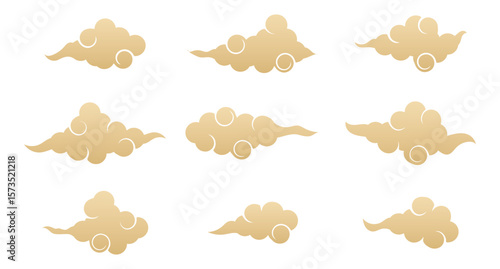 Set of chinese cloud icon. Set of japanese cloud. Asian clouds. Decorative elements for design. Vector illustration