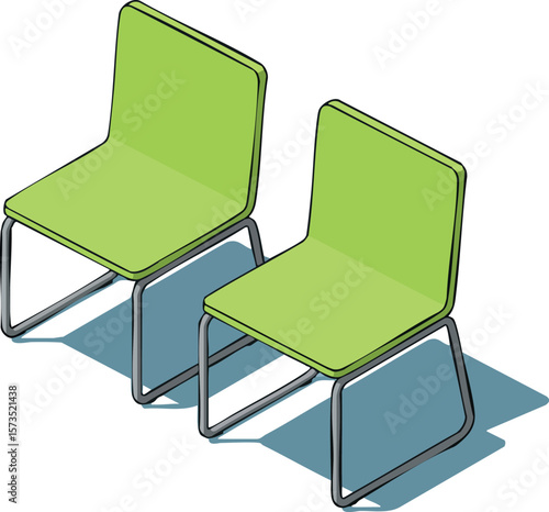 Modern green chairs with metal legs in isometric style for office or home seating design vector illustration