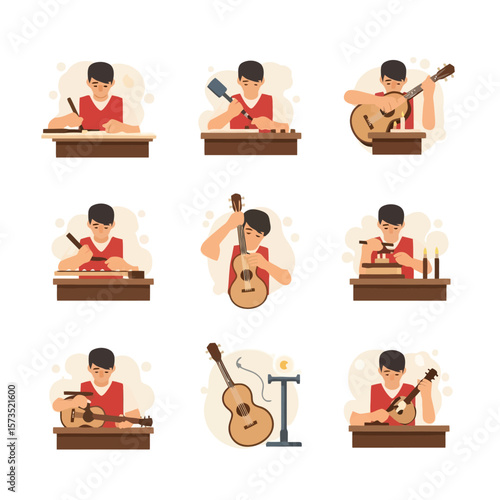 Luthier Crafting Acoustic Guitar: Step-by-Step Process of Musical Instrument Making and Repair