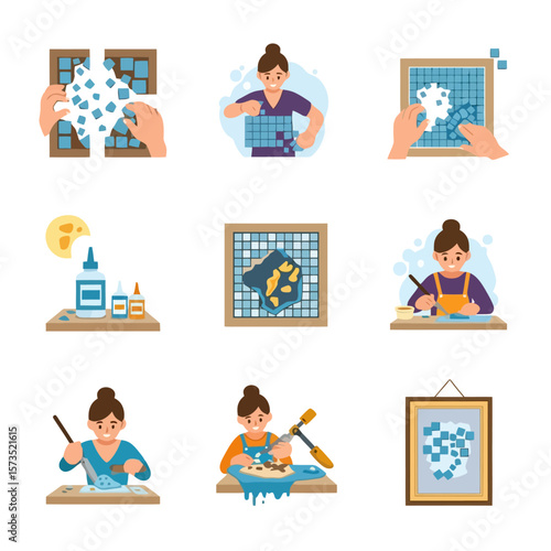 Creative Mosaic Art Making Process. Step-by-Step DIY Crafting Guide for Artistic Projects.