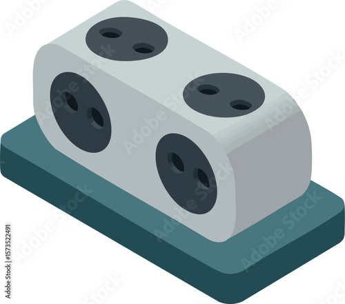 Electrical power strip with multiple sockets in isometric style for technology and home use vector illustration