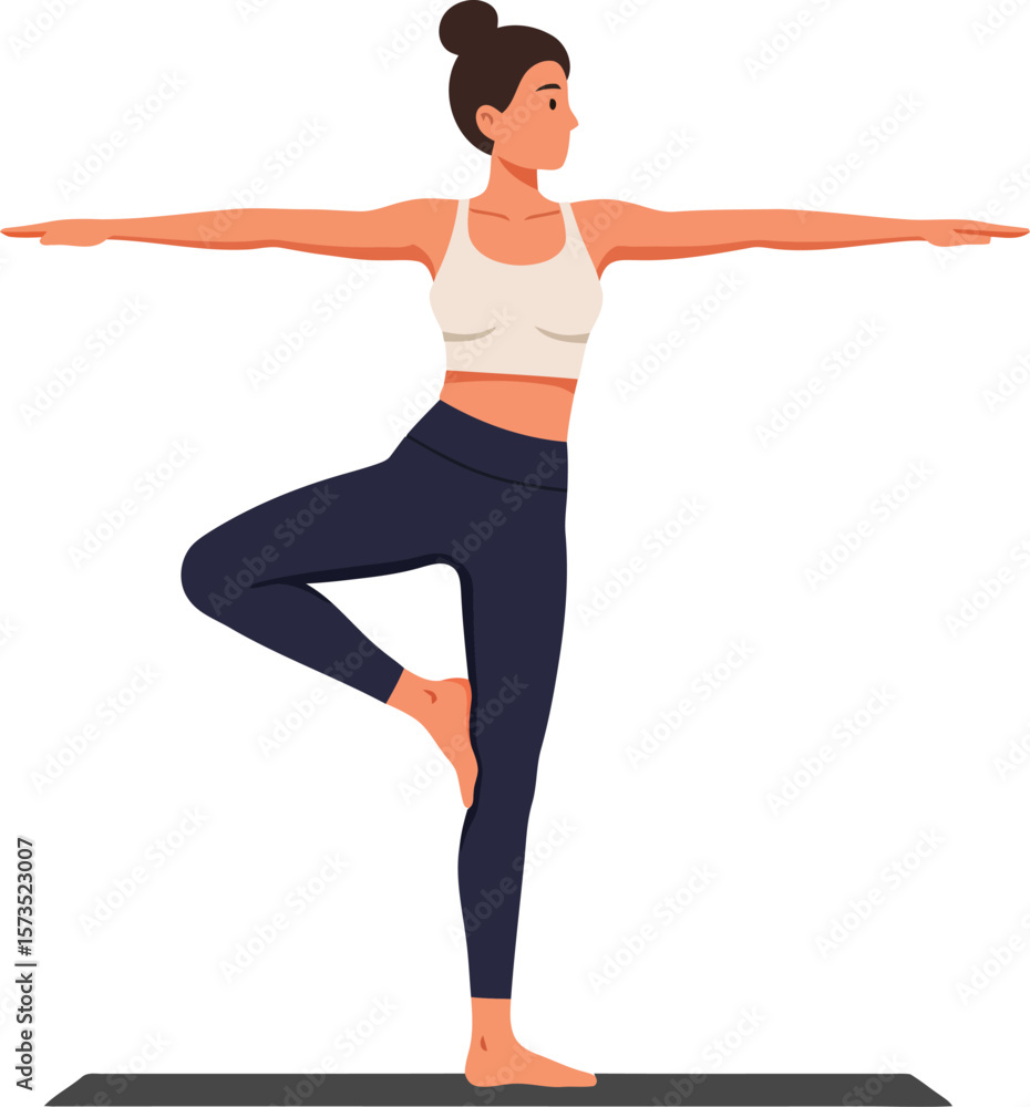 Obraz premium Woman practicing yoga tree pose on mat in athletic wear health and wellness exercise balance and focus 