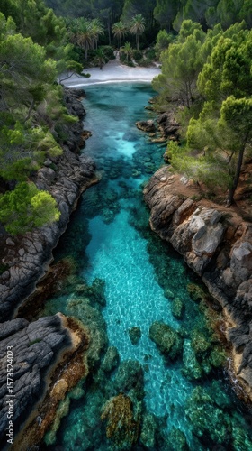Aerial view of cala mondrag natural park mallorca