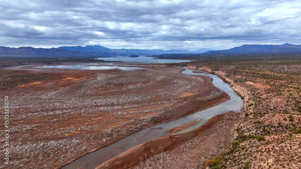 Aerial view of Salt River and lake with mountains, United States. Aerial view of Salt River and lake with mountains, United States.