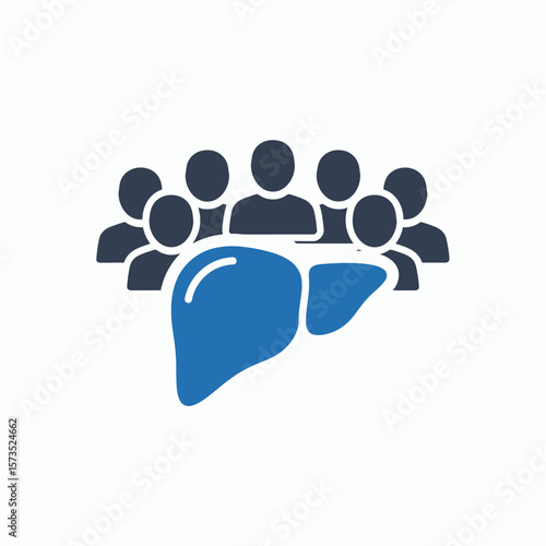 A blue liver icon superimposed on a crowd of dark blue human figures