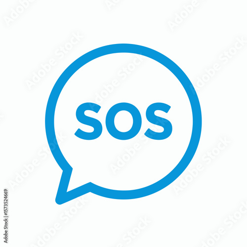 A blue speech bubble icon with the text SOS inside on a white background