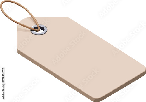 Blank beige price tag with string for labeling and retail use vector illustration 