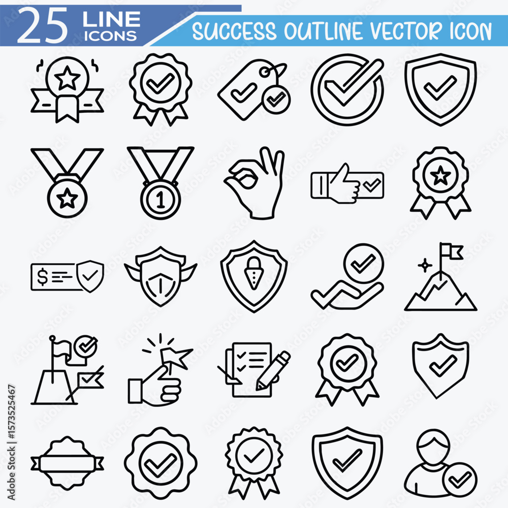 Fototapeta premium Success outline vector icon set