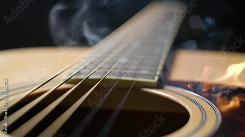 Close-up Acoustic Guitar Strings and Soundhole