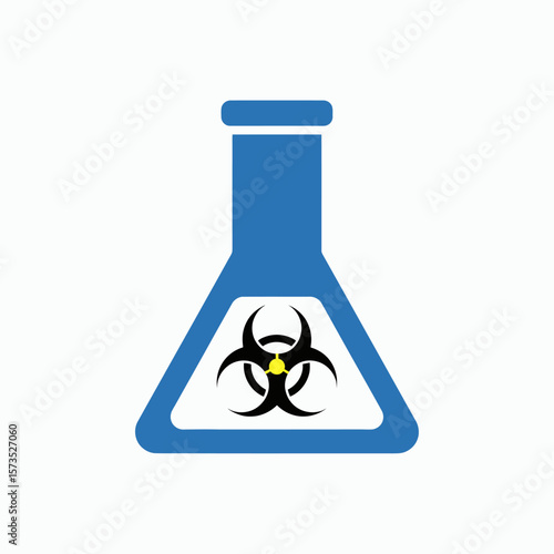Blue conical flask containing a biohazard symbol