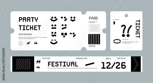 Сontrol ticket bracelets for events, disco, festival, fan zone, party, staff. Vector mockup of a festival bracelet in a comic style.	
