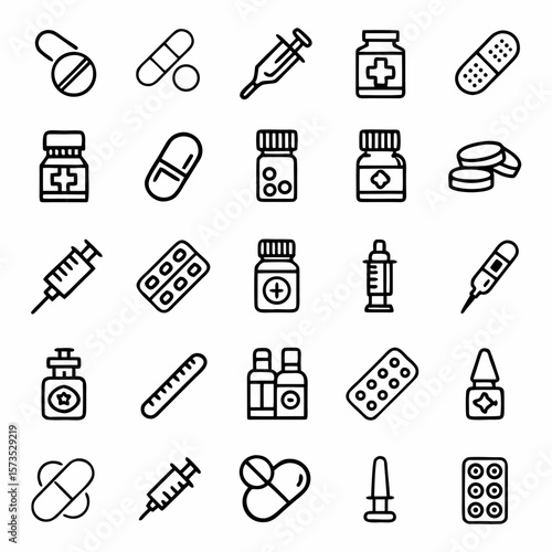 Collection of medical supplies and healthcare icons including pills capsules syringes and more vector design 100