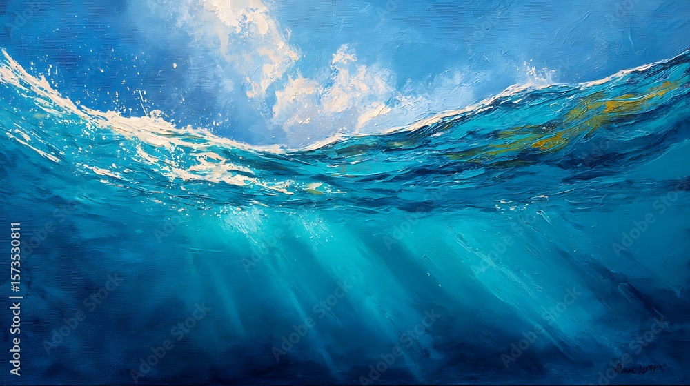 Naklejka premium Ocean light deep blue underwater scene