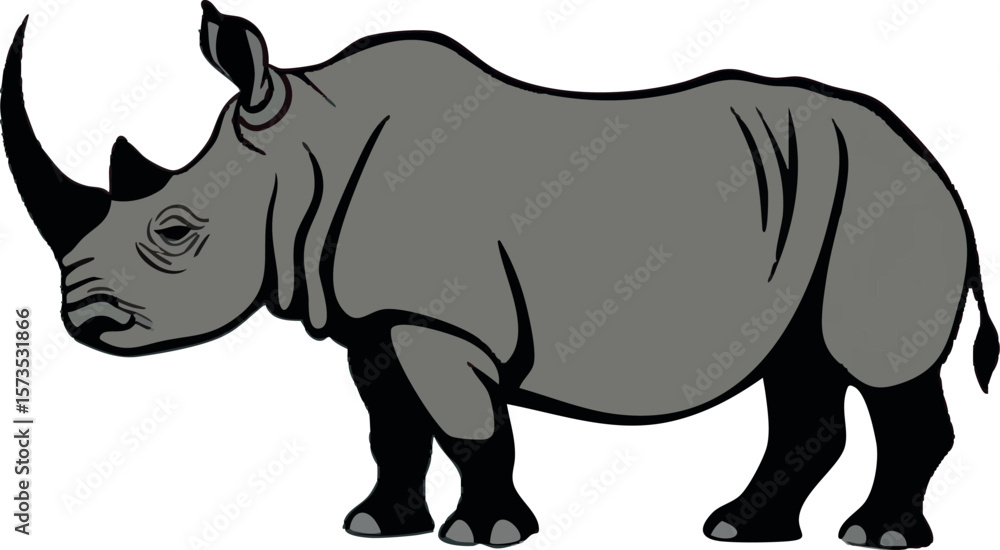 Fototapeta premium Realistic Walking Rhino Vector Illustration on White Background (Side Profile)