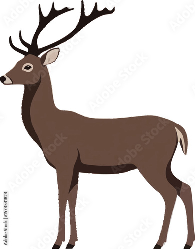 Realistic Walking Deer Vector Illustration on White Background (Side Profile)
