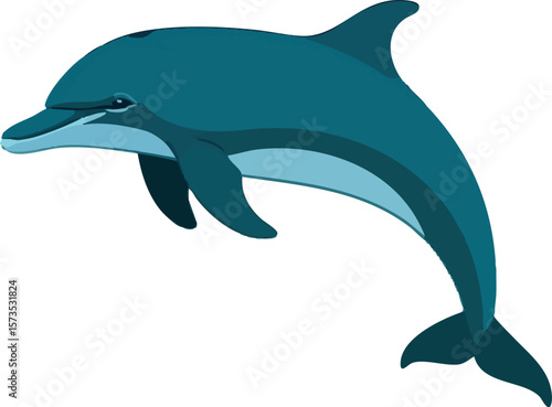 Realistic Swimming Dolphin Vector Illustration on White Background (Side Profile)