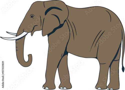 Realistic Walking Elephant Vector Illustration on White Background (Side Profile)