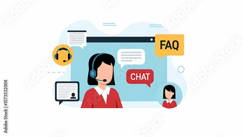 Customer Support Chat Interface with FAQ and Messaging Icons