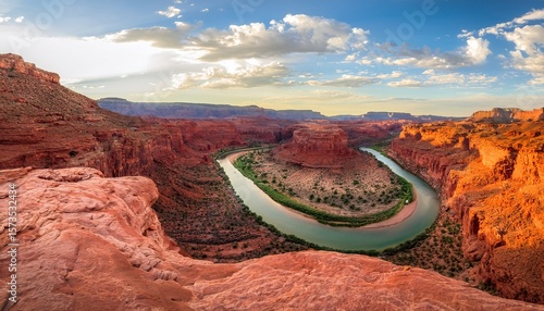 sinuous path of a parched riverbed weaving its way amidst fiery red canyons and bursts of desert flora encapsulates very soul of arizona arid terrain