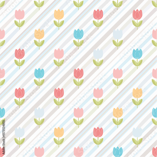 delicate mini tulip sprig icons in flat pastel fills with uniform stroke outlines and layering