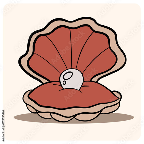 Cartoon Open Clam Shell with Pearl Illustration