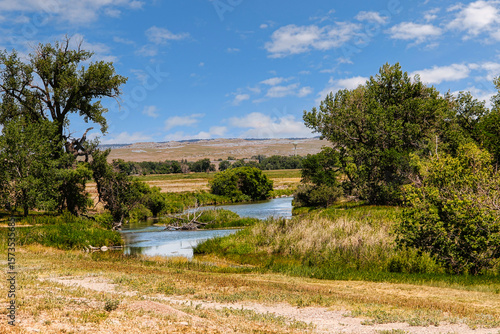 Laramie River Flowing by Fort Laramie HIstoric Site in Wyoming in Early Summer.