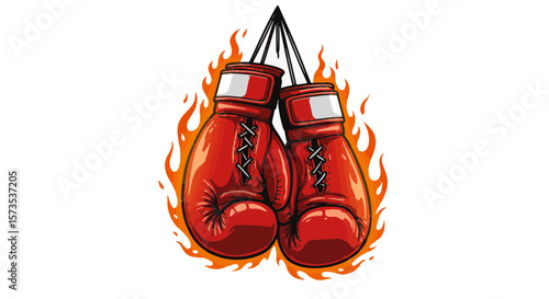 Hanging Boxing Gloves Vector for T-Shirt with Fire Background