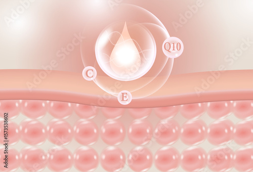 Moisturizer and hyaluronic acid with skin care with water droplets are absorbed into the skin