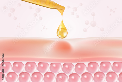 tissue repair serum on damaged or bumpy skin cells, 3d illustration	
