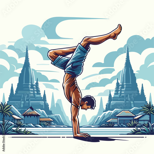 vector image of a person doing a handstand pose