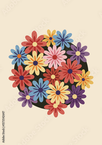Wallpaper Mural Vibrant Floral Bouquet Illustration Colorful Flowers in a Circular Arrangement Torontodigital.ca