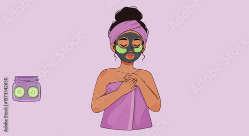 Woman with Face Mask Beauty Treatment Spa Skincare Routine Illustration