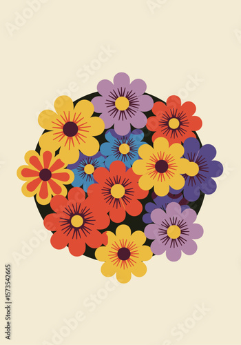 Wallpaper Mural Vibrant Floral Circle A Colorful Bouquet of Flowers Torontodigital.ca