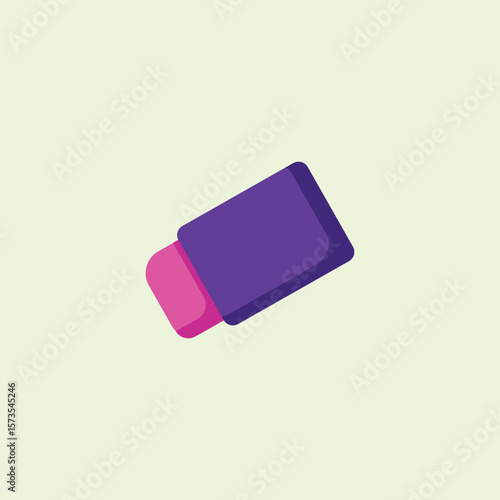 Eraser icon. Illustration of purple and pink eraser with a light green background, suitable for stationery themes, schools, learning, and interesting and simple office supplies.